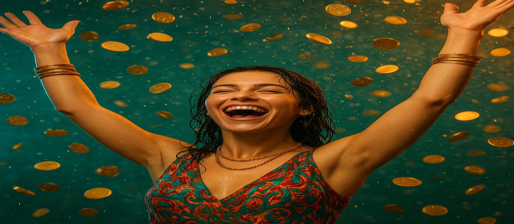 মুদ্রার ধারার মাঝে রঙিন পোশাকে এক নারী